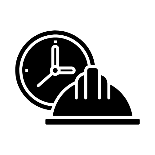Construction helmet with a clock behind it.