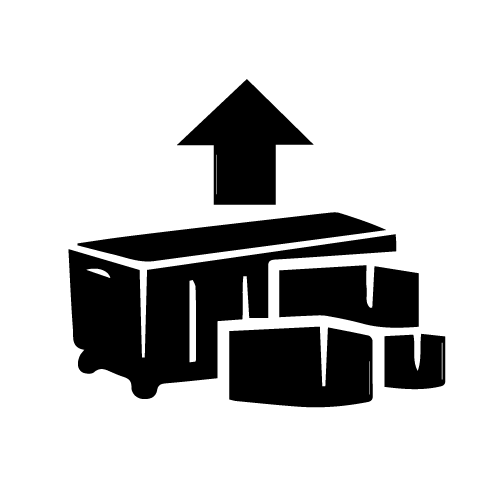 A black and white diagram of a dumpster with an upward arrow indicating an increase in space.
