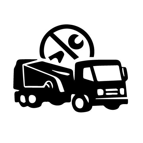 Icon of a mobile trash compactor truck with a crossed wrench and screwdriver symbol above it, indicating no additional equipment maintenance or repair services.