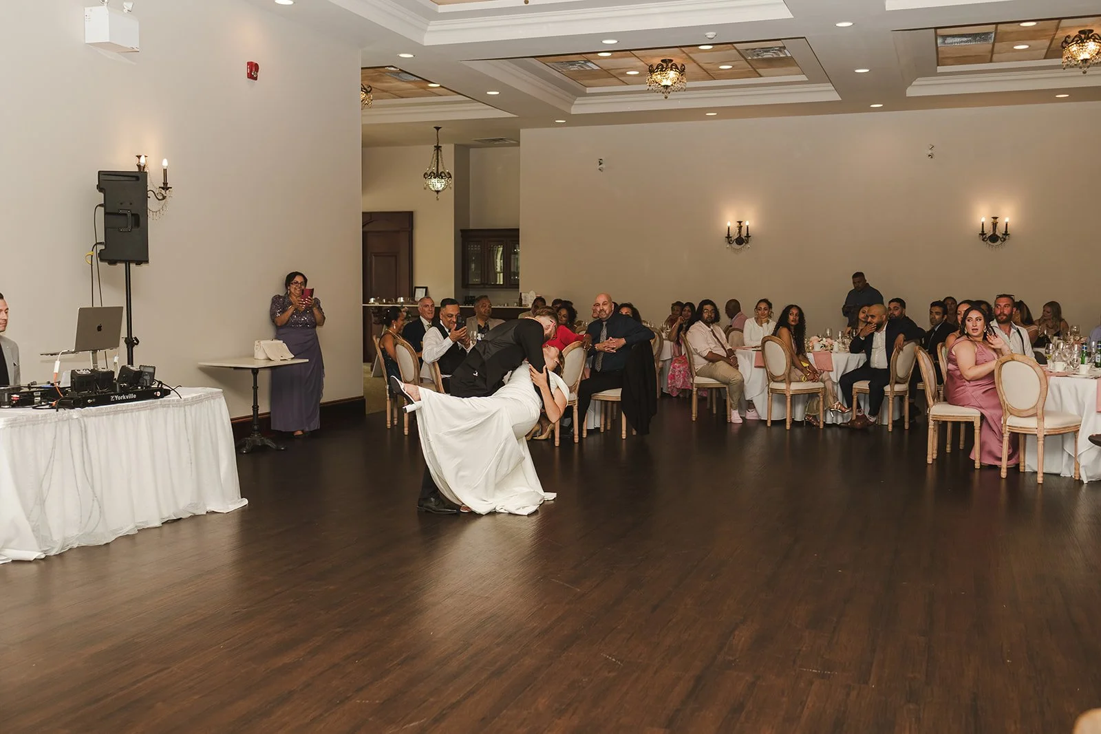 Groom dips bride during first dance  Puddicombe House  New Hamberg, ON  Fedora Media.jpg