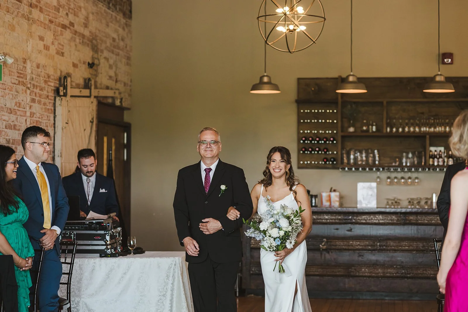 Bride walking down aisle with father  River's Edge  Arlington Hotel  Paris, ON  Fedora Media.jpg