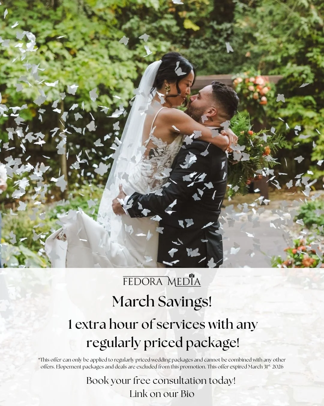 Timeless moments deserve time to linger. Book a regularly priced wedding package in March, and we&rsquo;ll add an additional hour of service at no extra cost. 

#MarchWedding #WeddingSpecial #ComplimentaryHour #WeddingPhotography #SayIDo #ForeverStar