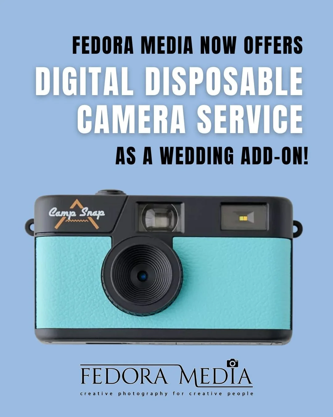 ✨ New Service Alert! ✨

We&rsquo;re so excited to announce that Fedora Media is now offering Digital Disposable Camera Service as the perfect wedding add-on! 🎉
📸 Let your guests capture the day through their eyes &mdash; from candid laughs to those