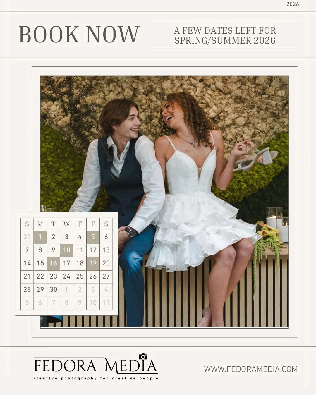 With Spring and Summer 2026 filling quickly, we have limited dates remaining. If you&rsquo;ve been thinking about securing your photographer, now is the time to make it official. Now booking at fedoramedia.com.

We&rsquo;d love to be part of your sto