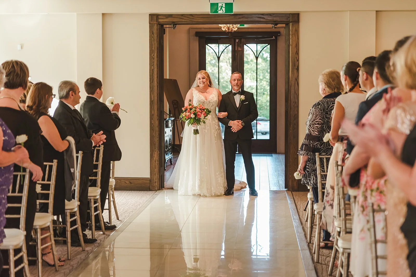 Bride walking up aisle with father  Ancaster,  ON  Ancaster Mill  Fedora Media.jpg