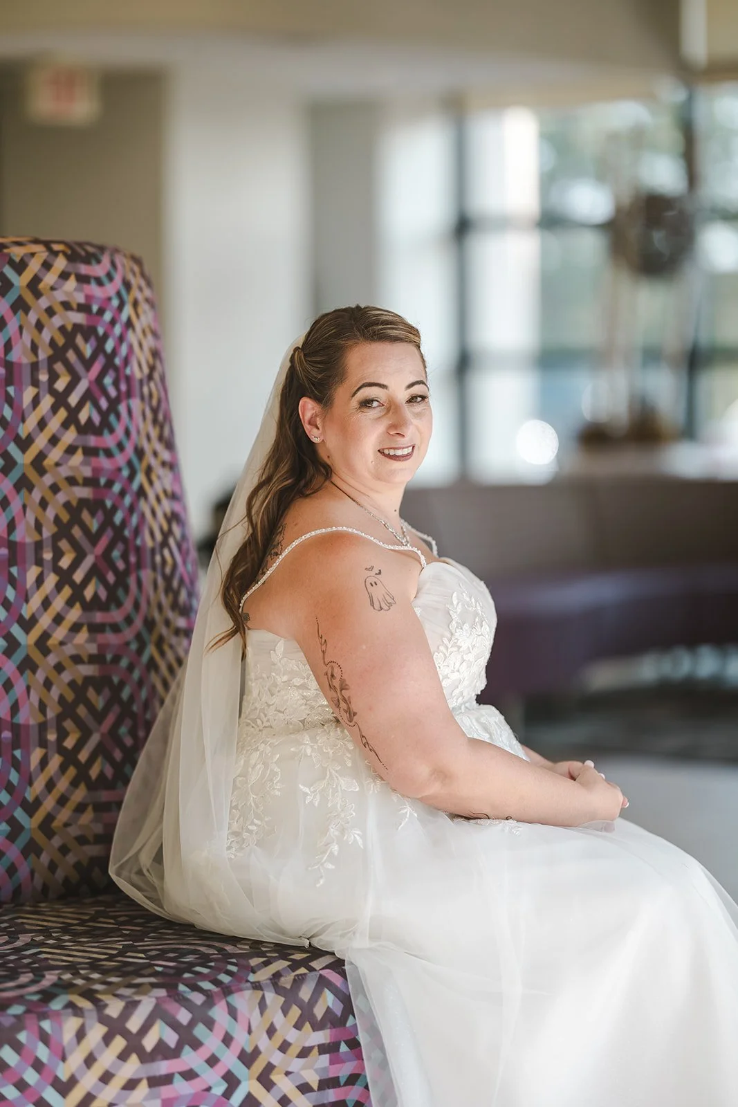 Bride sitting in hotel lobby  Hamilton, ON  Carmen's Hotel  Fedora Media.jpg