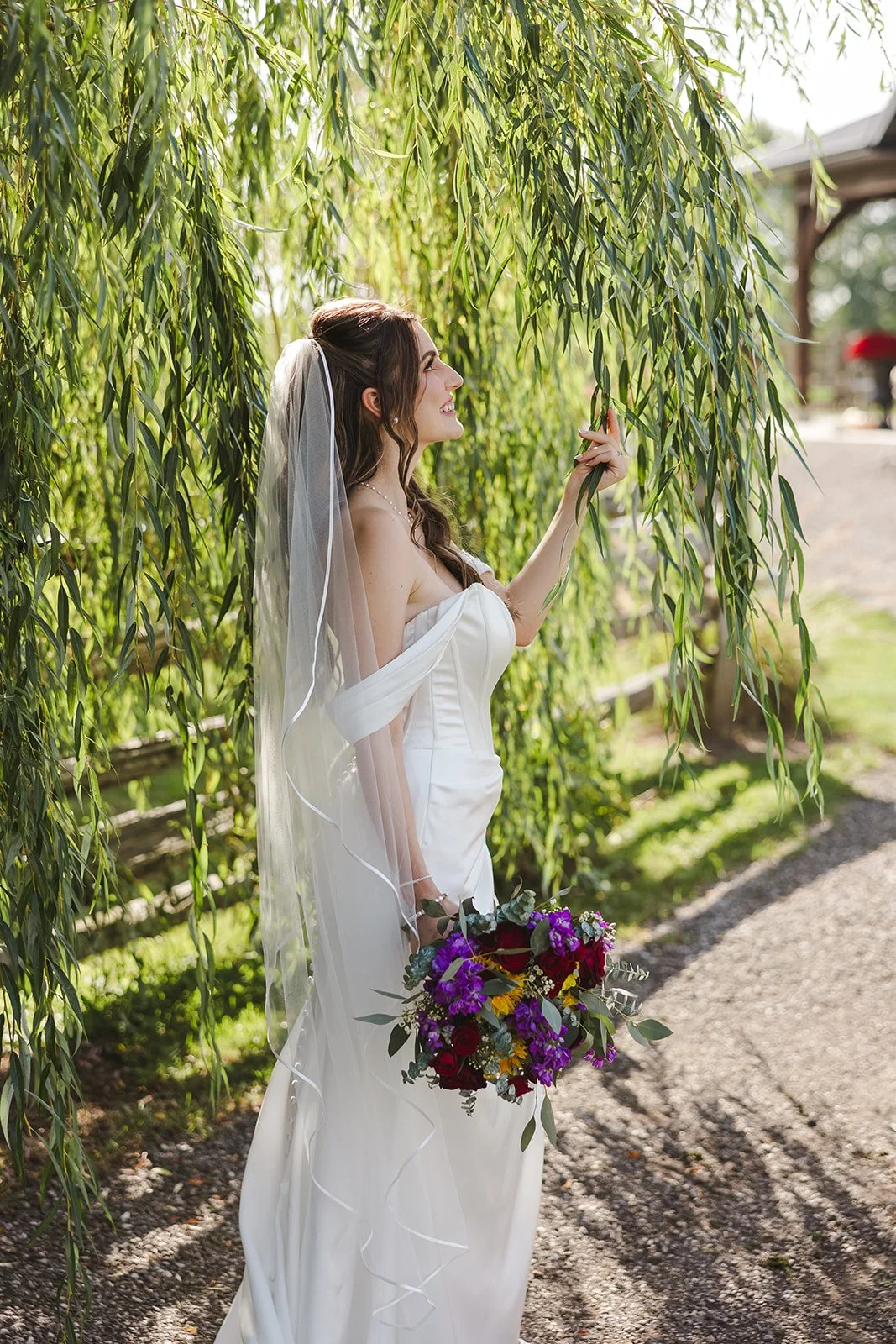 Bride under willow tree  Barn Swallows at Thatcher Farm  Fedora Media.jpg