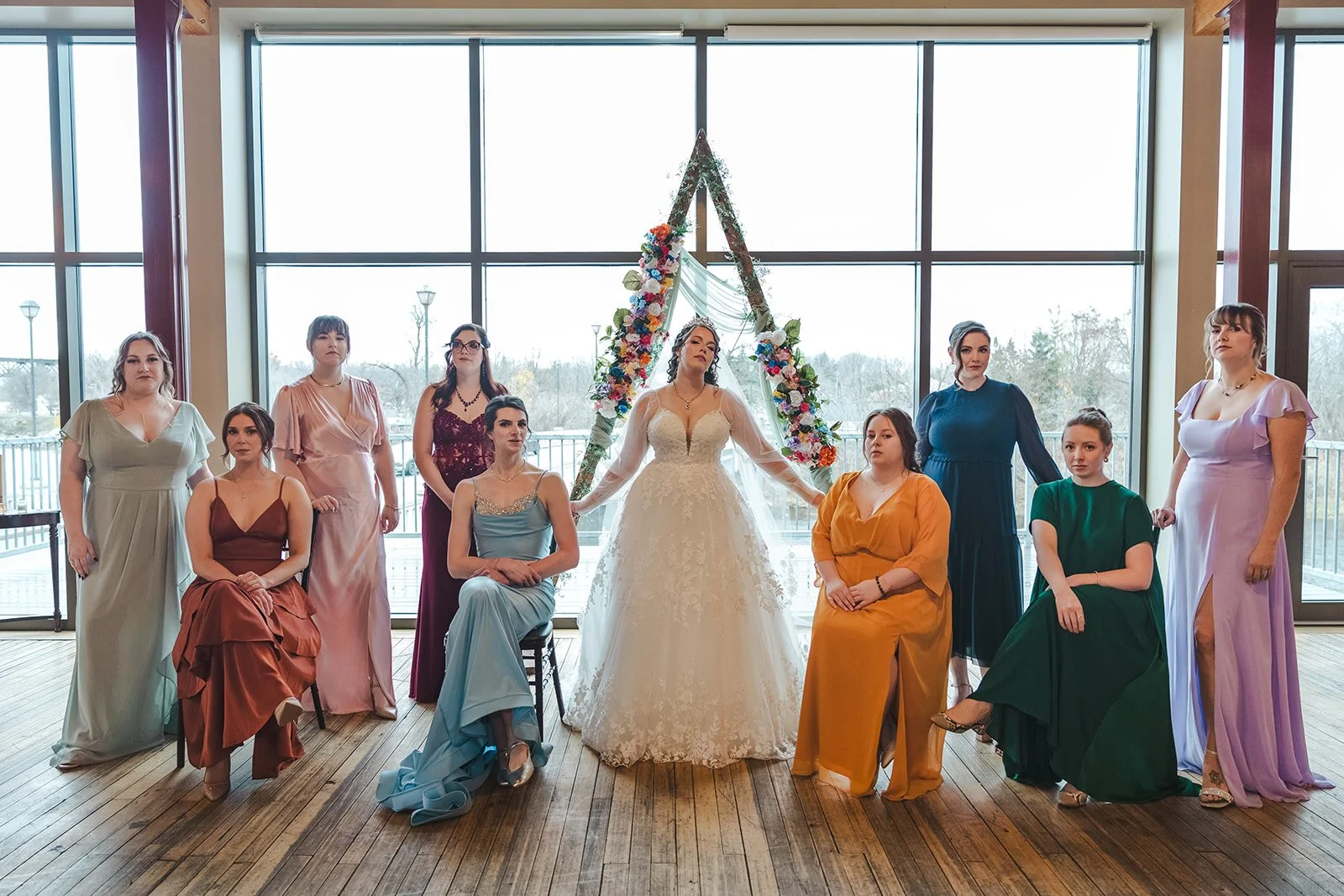 Bride and bridesmaids editorial pose  Rivers Edge  Paris, ON  Fedora Media.jpg