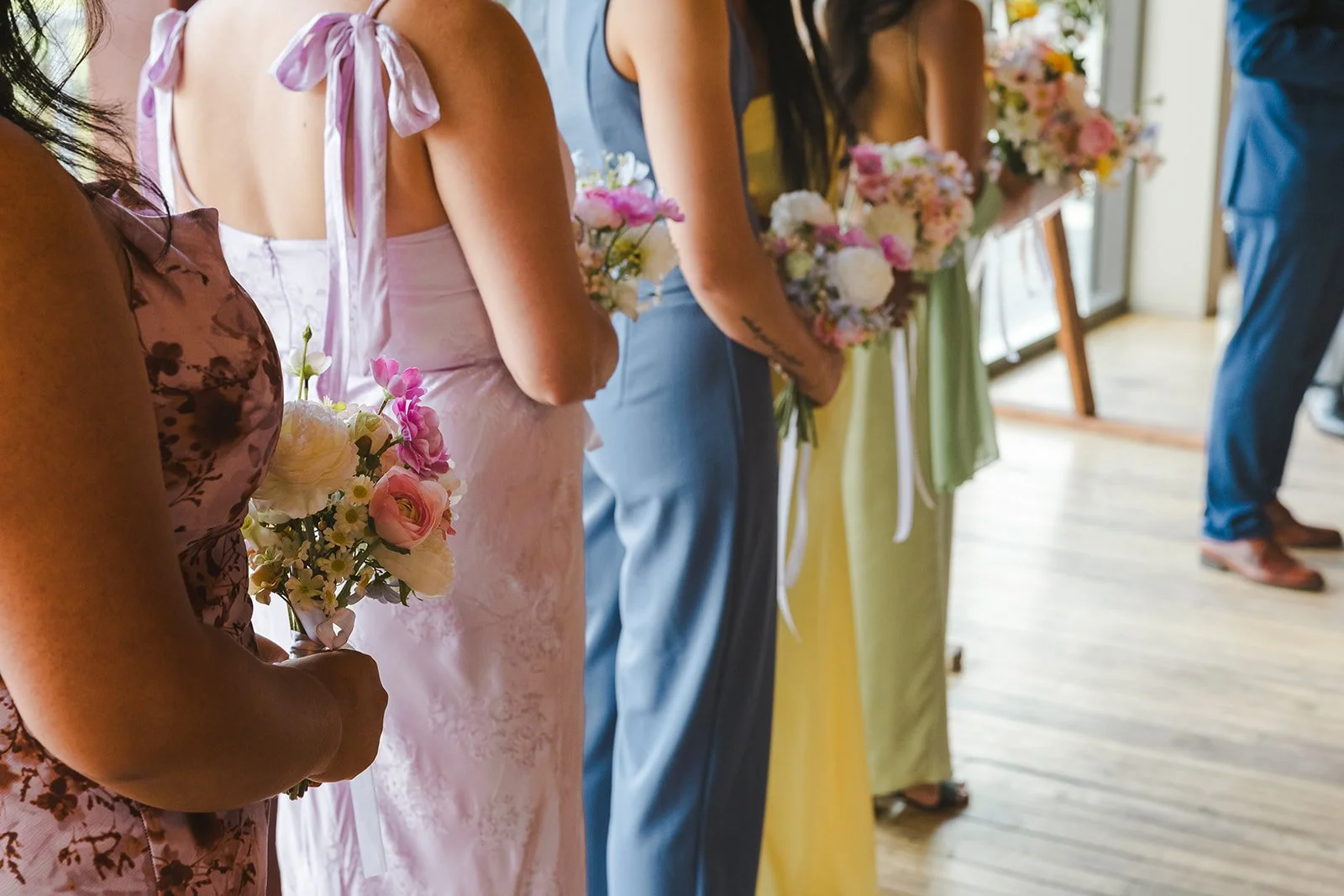 Bridesmaid lineup with bouquets  River's Edge  Arlington Hotel  Paris, ON  Fedora Media.jpg