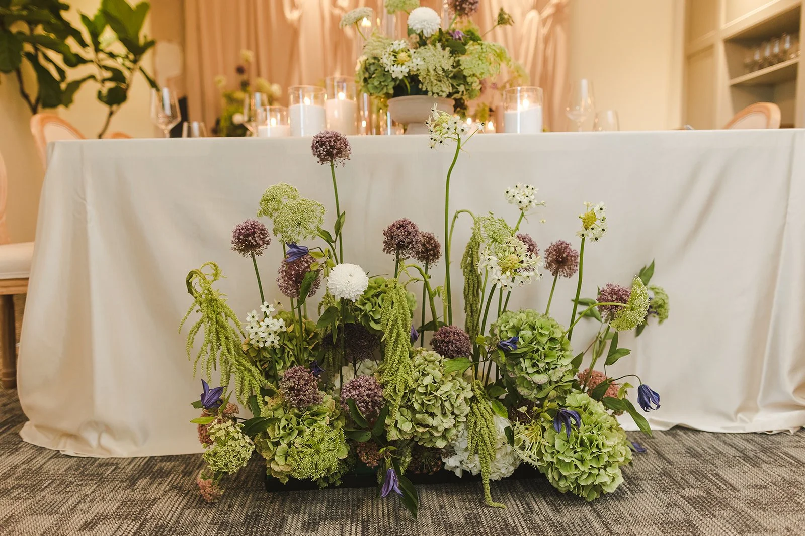 Green and purple floor flower arrangement  Urban Jungle  Black Shop Restaurant  Cambridge, ON  Fedora Media.jpg