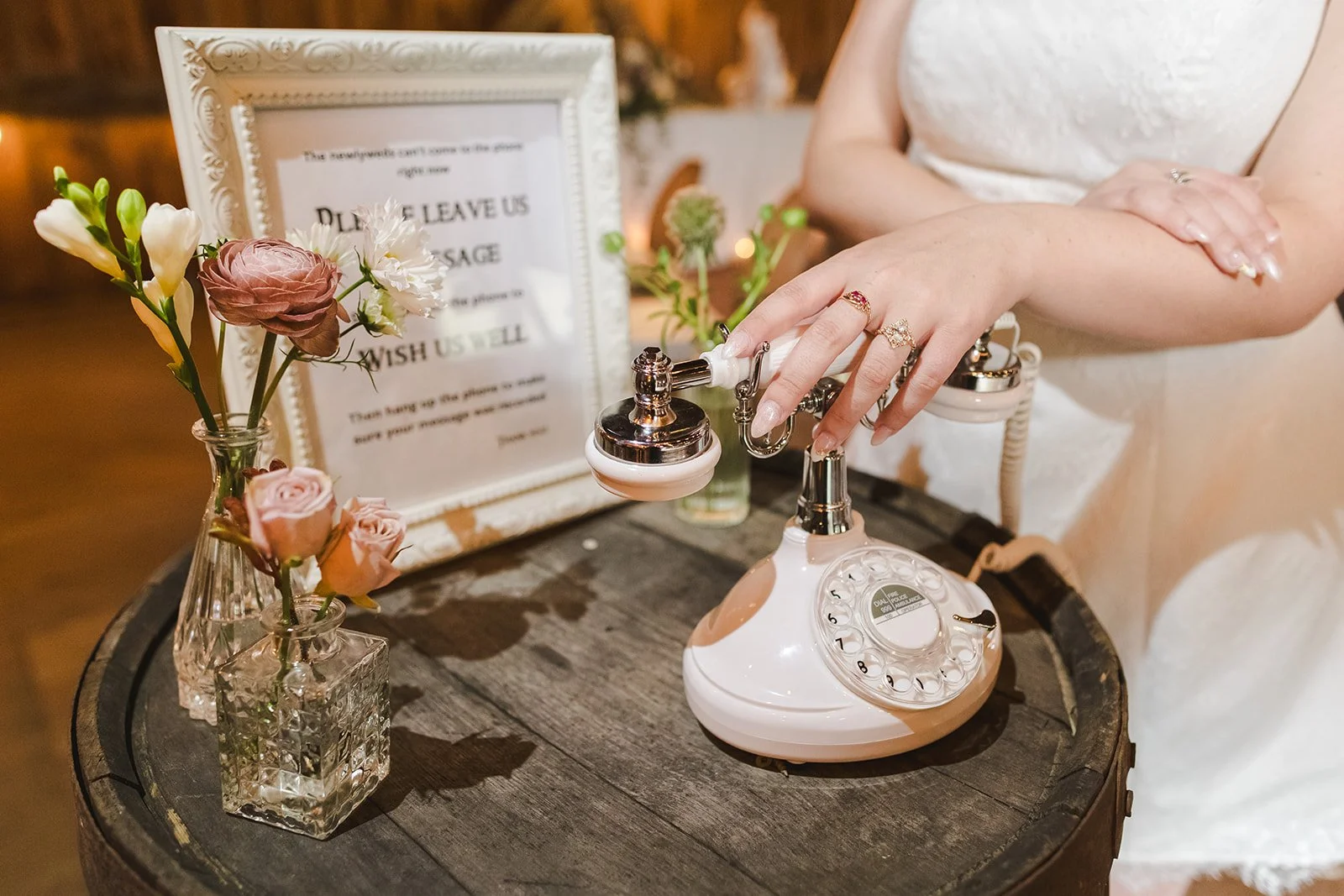 Bride answering retro phone with rings  Cloudnine Alpaca Farm  Fedora Media.jpg