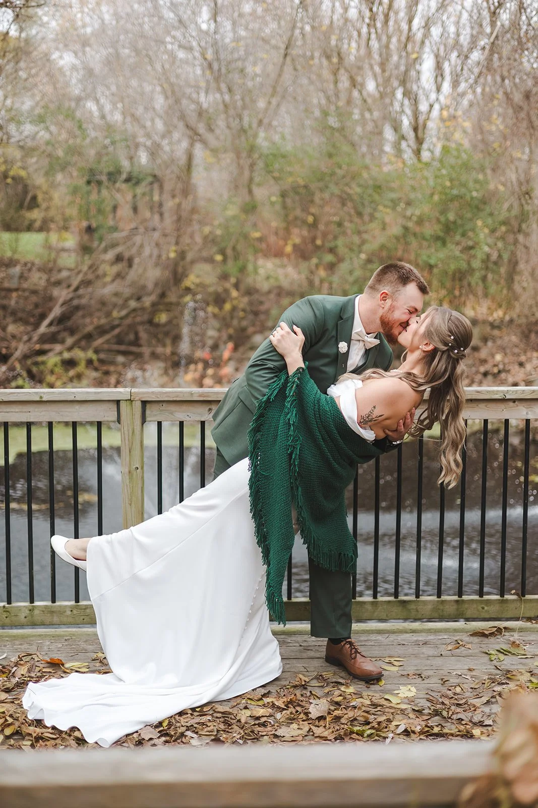 Bride and groom dip kiss  fall wedding  Fedora Media.jpg