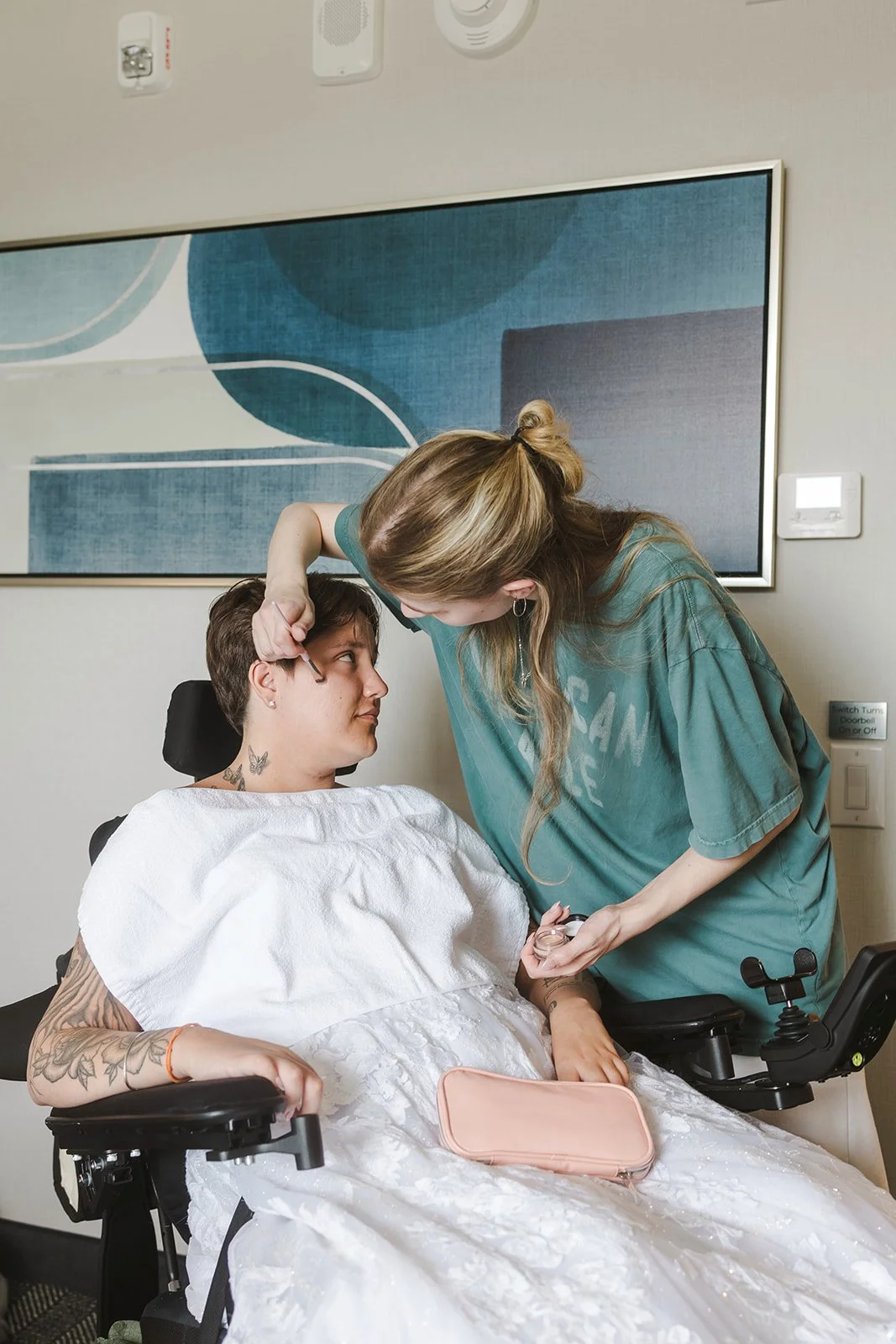 Bride having makeup down morning of wedding  Pine Valley Chalet  Kitchener, ON  Fedora Media.jpg
