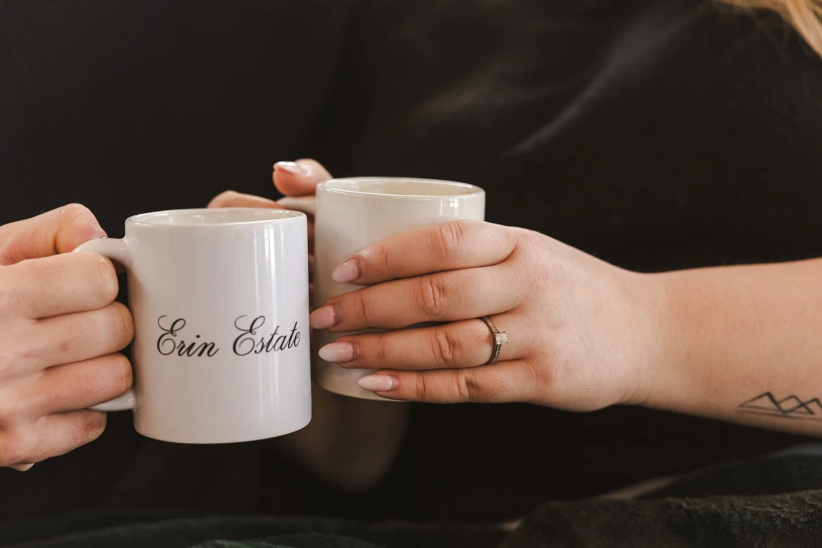 Erin Estate coffee mugs with engagement ring  Ontario Engagement  Fedora Media.jpg