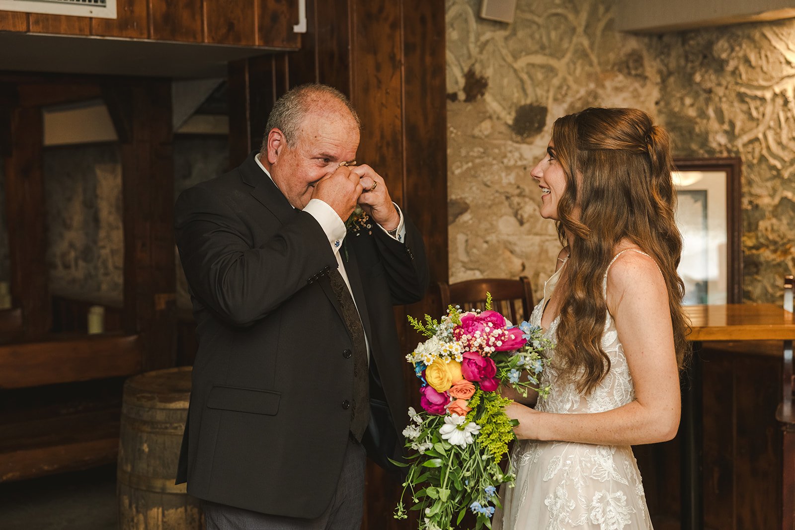 Bride's father crying with bride  River's Edge  Arlington Hotel  Paris, ON  Fedora Media.jpg