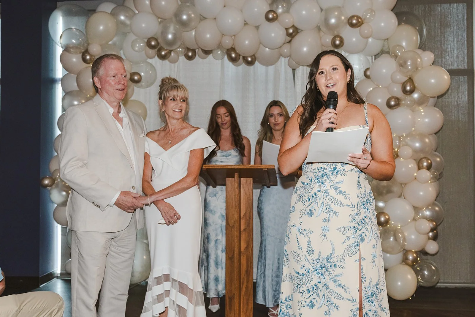 Bridemaids speech during wedding ceremony  bowling alley wedding Fedora Media..jpg