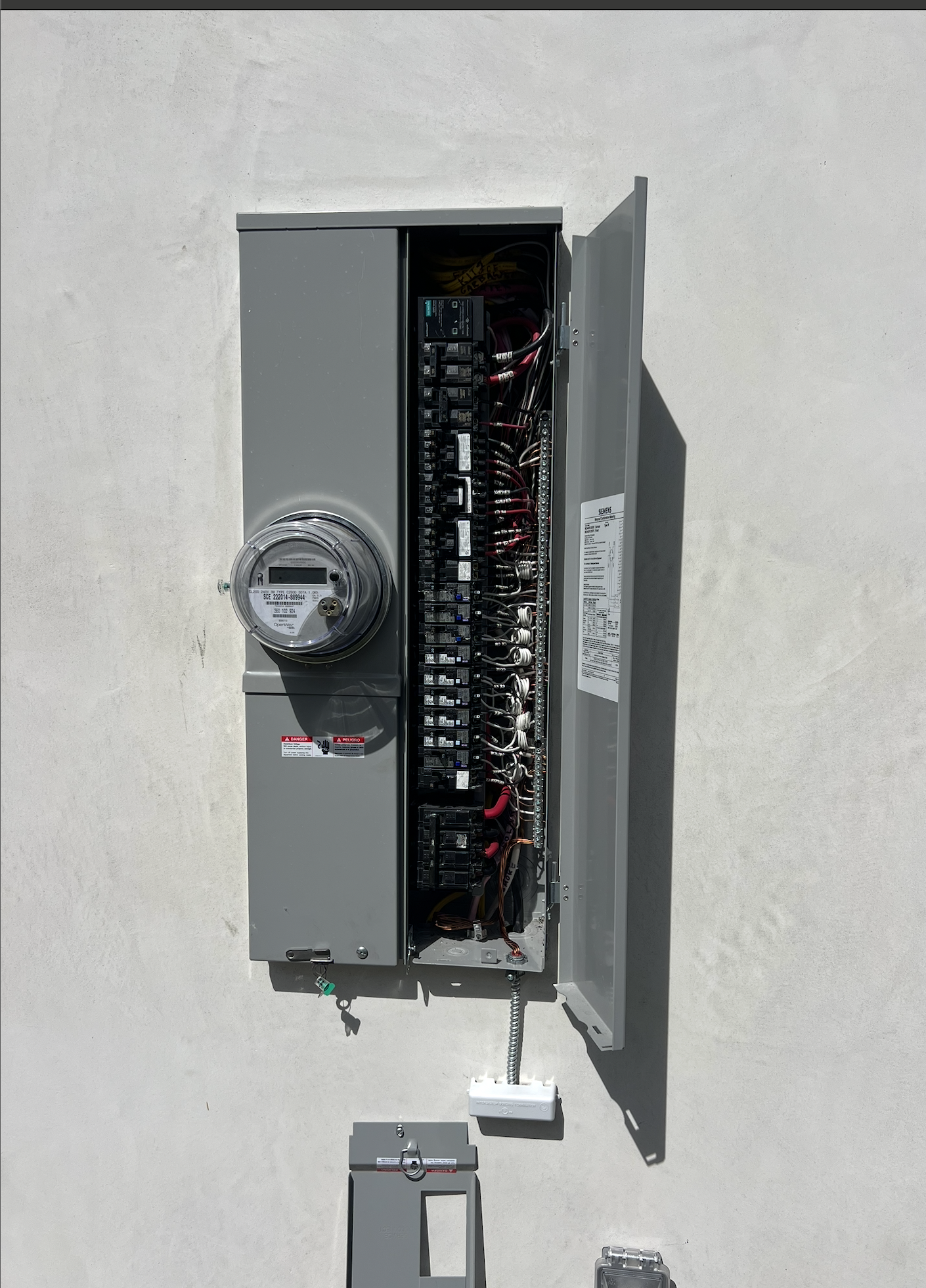Exterior meter main electrical panel with cover open