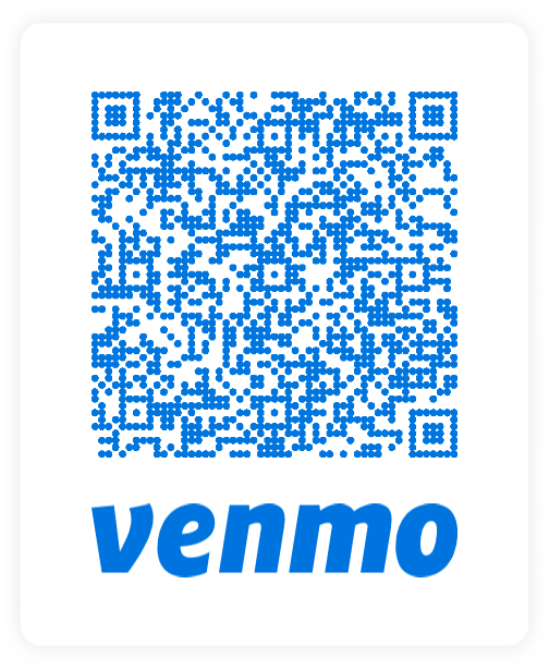 Wallet-sized Venmo payment QR code with Venmo logo at the bottom.