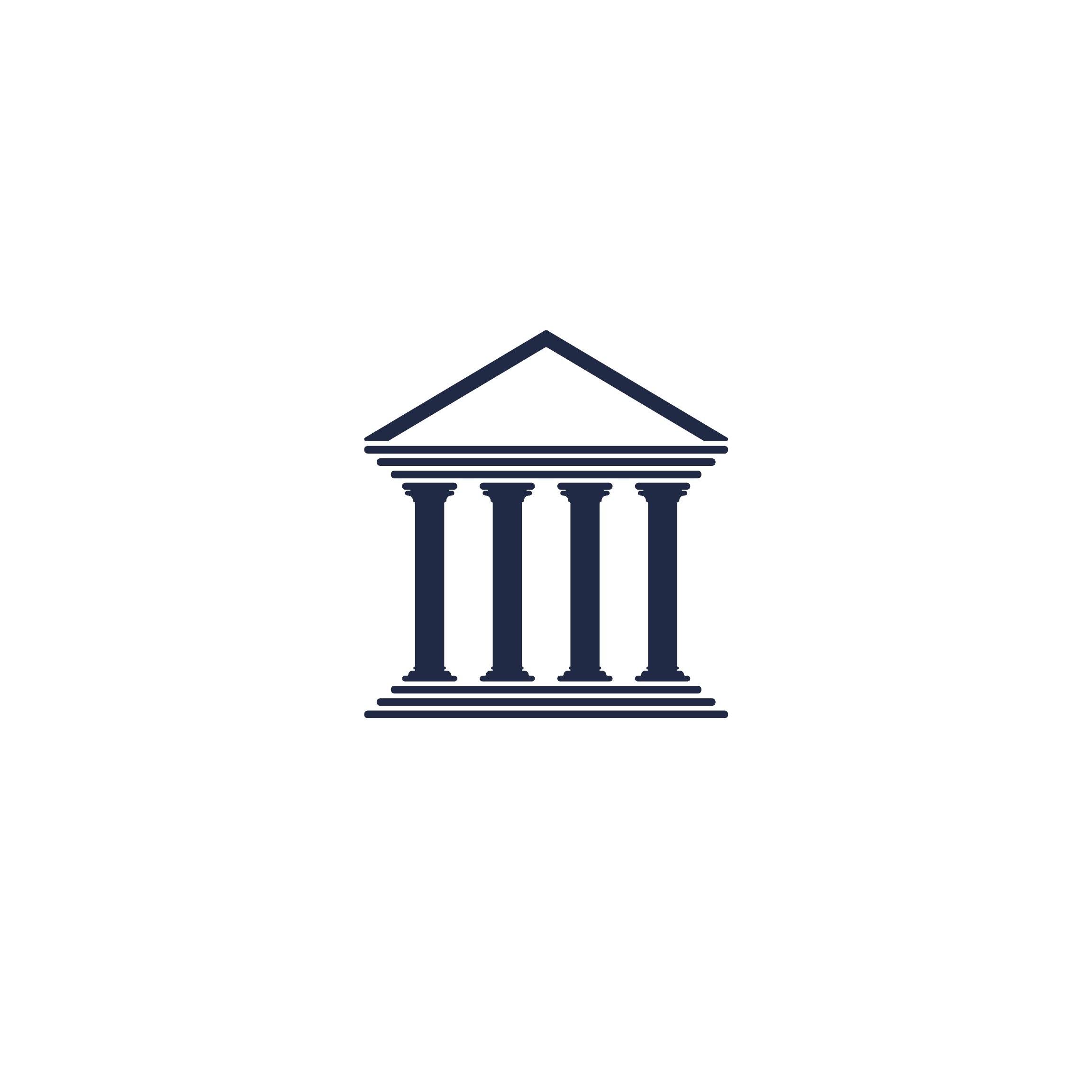A logo with a black circular background and a white depiction of an ancient Greek temple with columns, topped with a triangular pediment.