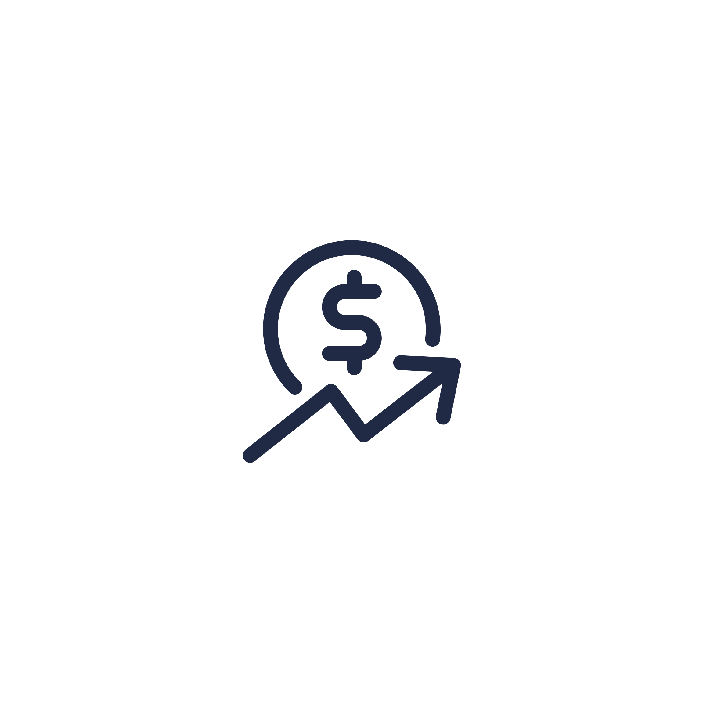 Black and white graphic icon depicting a hand holding a coin with a dollar sign, next to a curved arrow pointing upward.