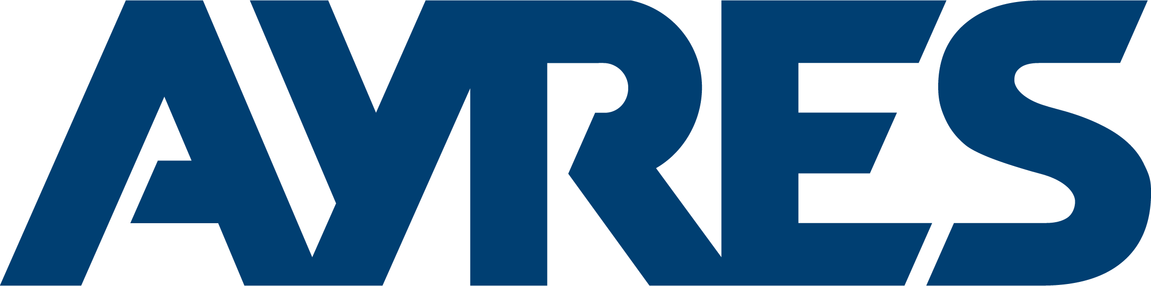 Close-up of the AYREs logo in blue text on a white background.