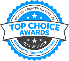 Blue and gray award badge for Top Choice Awards 2020, Best of Greater Milwaukee, winner from Milwaukee Journal Sentinel