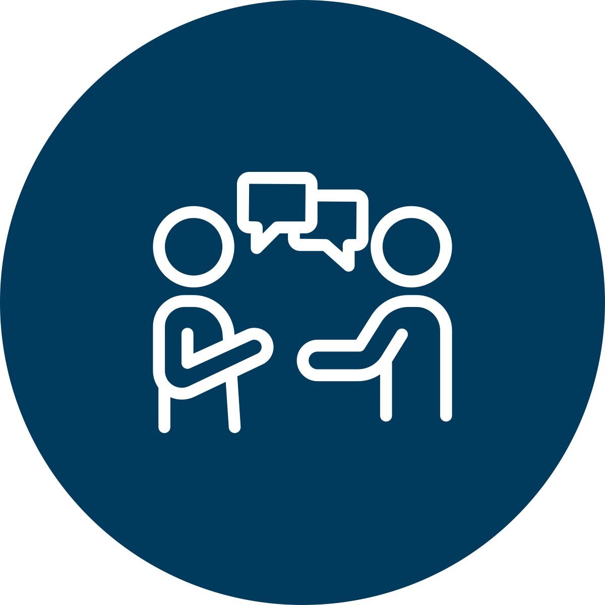 Icon of two people having a conversation, with speech bubbles above them.