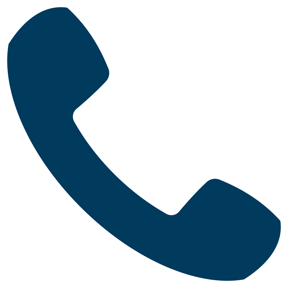 Icon of a dark blue telephone handset, curved shape.