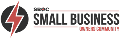 Logo for Small Business Owners Community featuring a stylized lightning bolt and text