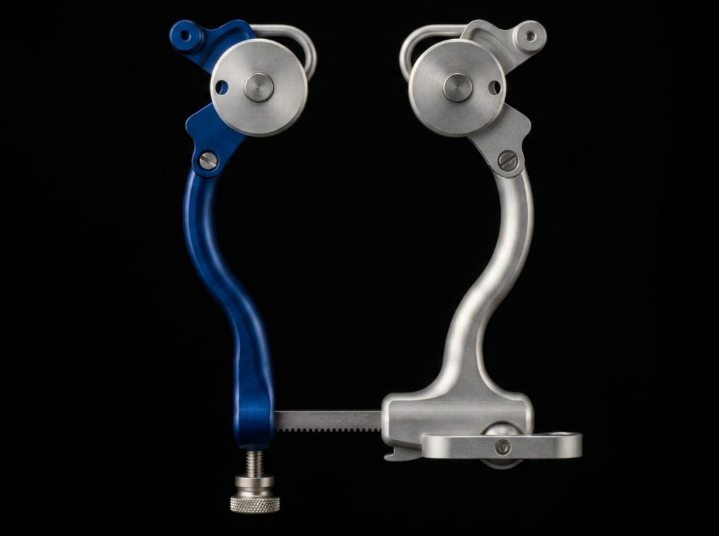 The diverging retractor arms and oval surgical window provide direct and microscopic visualization of the interlaminar region.
