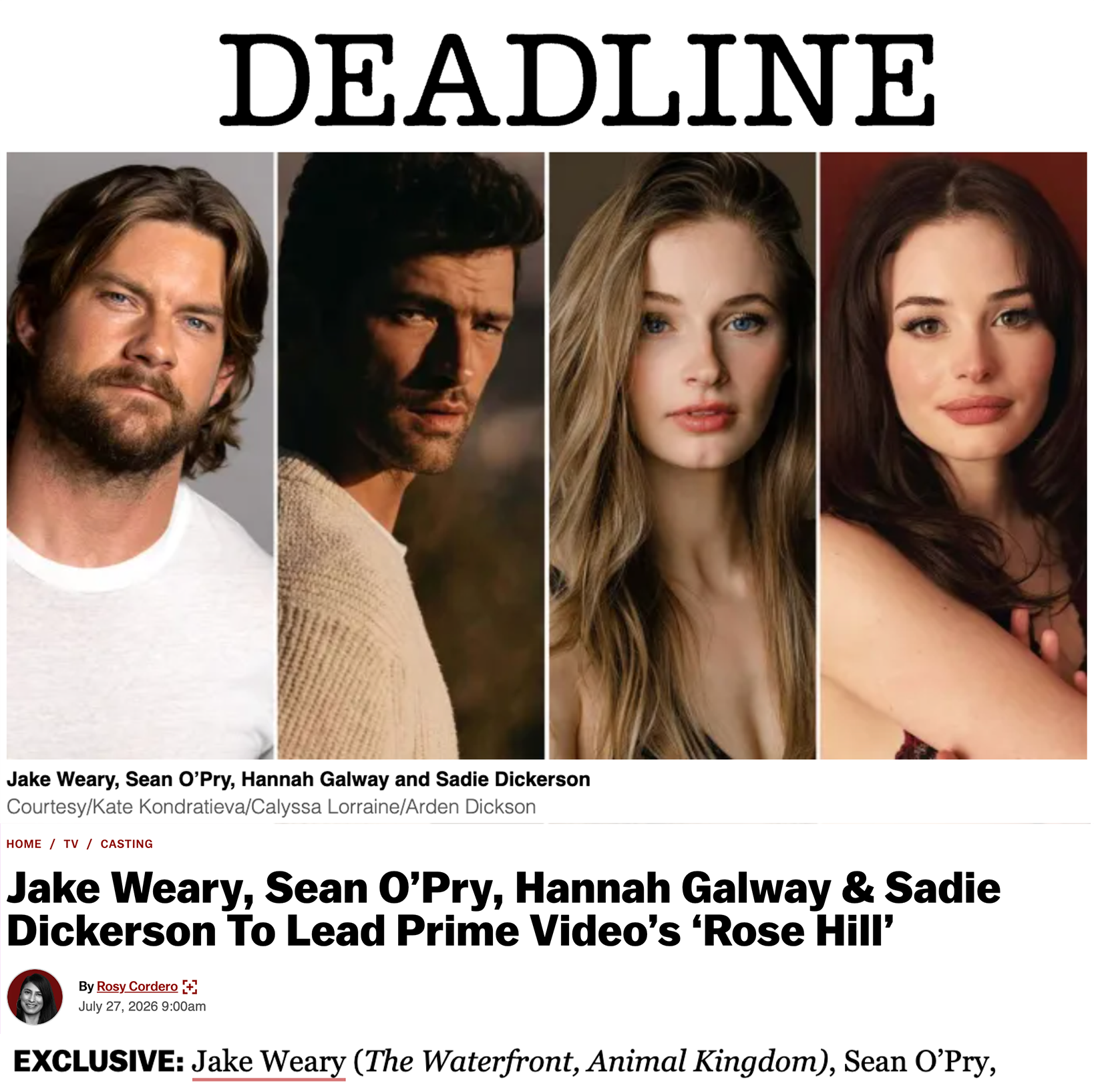 Jake Weary, Sean O’Pry, Hannah Galway &amp; Sadie Dickerson To Lead Prime Video’s ‘Rose Hill’
