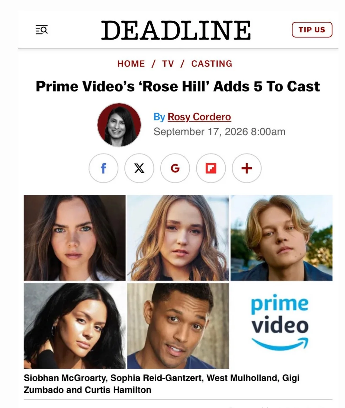 The Rose Hill Cast reveal continues! 

So excited that I can finally gush about these 5 talented actors &mdash; and I know they&rsquo;ve been eager for the news to break too!

Siobhan McGroarty&nbsp;has been cast as &lsquo;Cora&rsquo; @soibhanmcgroar