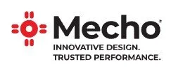 Logo with red symbol and black text reading 'Mecho' with tagline 'Innovative Design. Trusted Performance.'