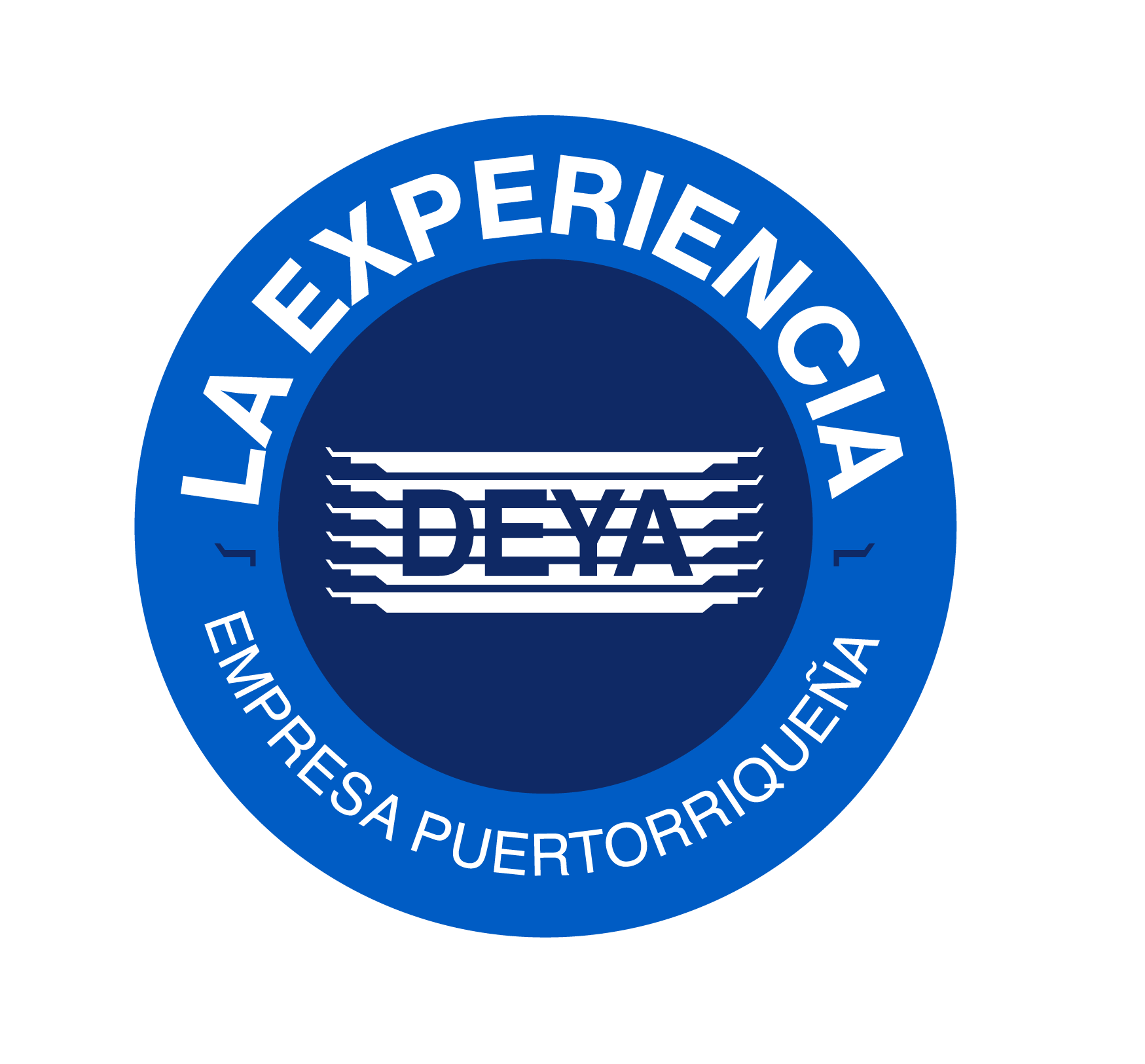 Logotipo circular de la Oficina de Experiencia en la Isla de Puerto Rico, con letras en azul y blanco.
