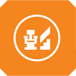 Logo blanco en fondo naranja con símbolo de un vaso y un lápiz dentro de un círculo.