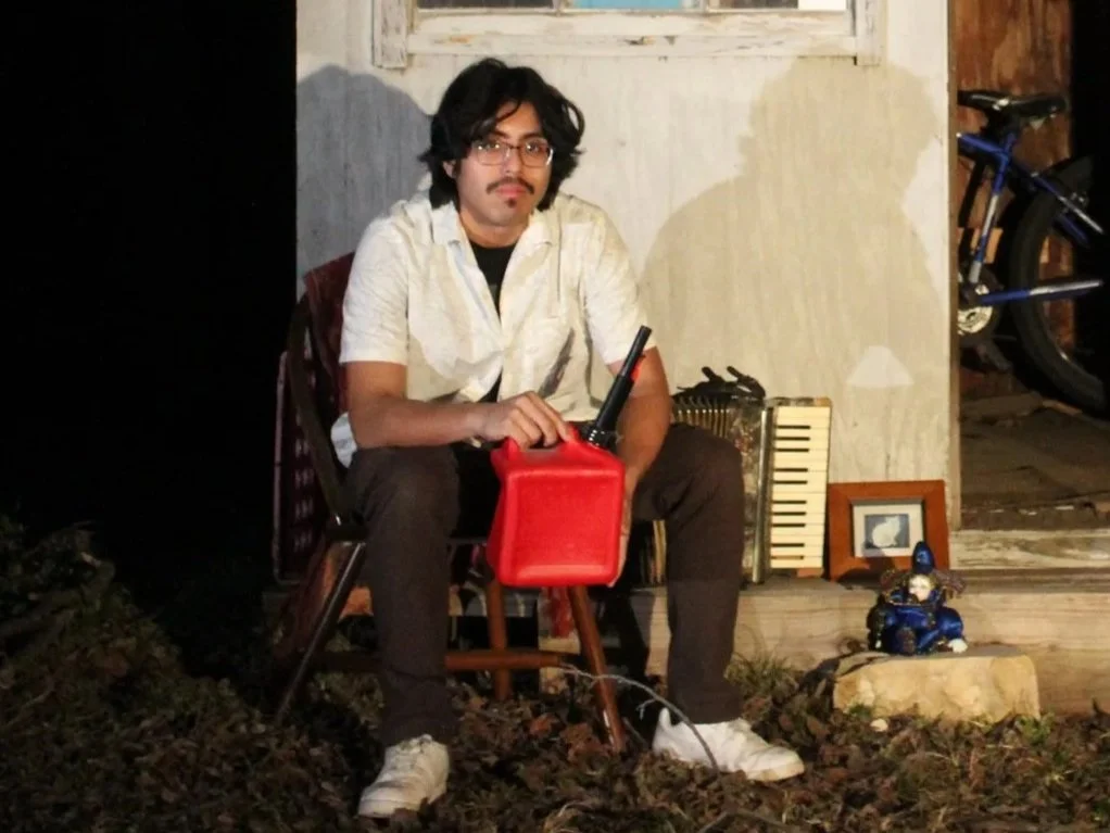 Joel Mena looking menacing with a gasoline can (February 2026). Photo credit to Rania Geraghty. | The Tabasco Birds, Denton's premiere cosmic country band. 'Cosmic American Music' available on all streaming platforms. LPs/CDs. Flying since 2024!