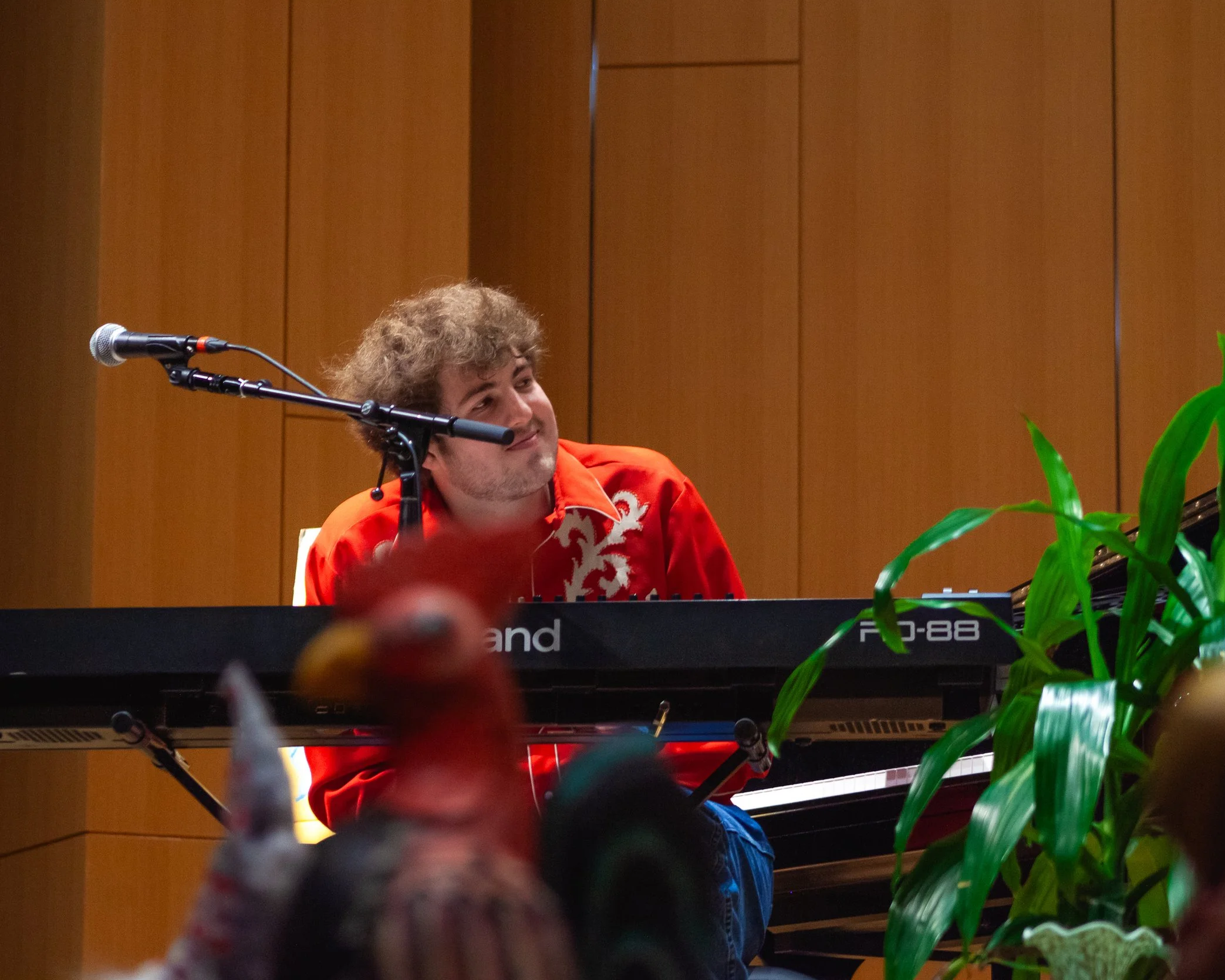 Cole Chaney playing an electric keyboard during Tabasco Bird gig at Paul Voertman Concert Hall (May 2025). Photo credit to @parkermollenski. | Denton's premiere cosmic country band. Music available on all streaming platforms. CDs/LPs. Est. 2024.