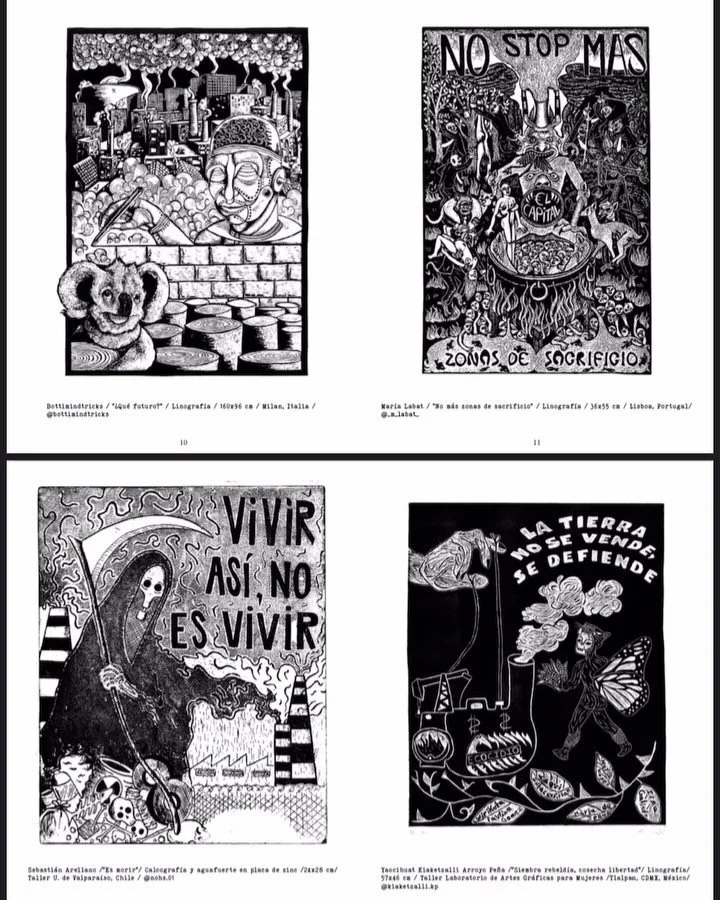 GRABADO PAND&Eacute;MICO &mdash; NO MORE SACRIFICE ZONES 

A collection from printmakers around the world decrying and resisting the co-optation of land &amp; people for capitalist profits. Check it out at grabadopandemico.com/4-2/