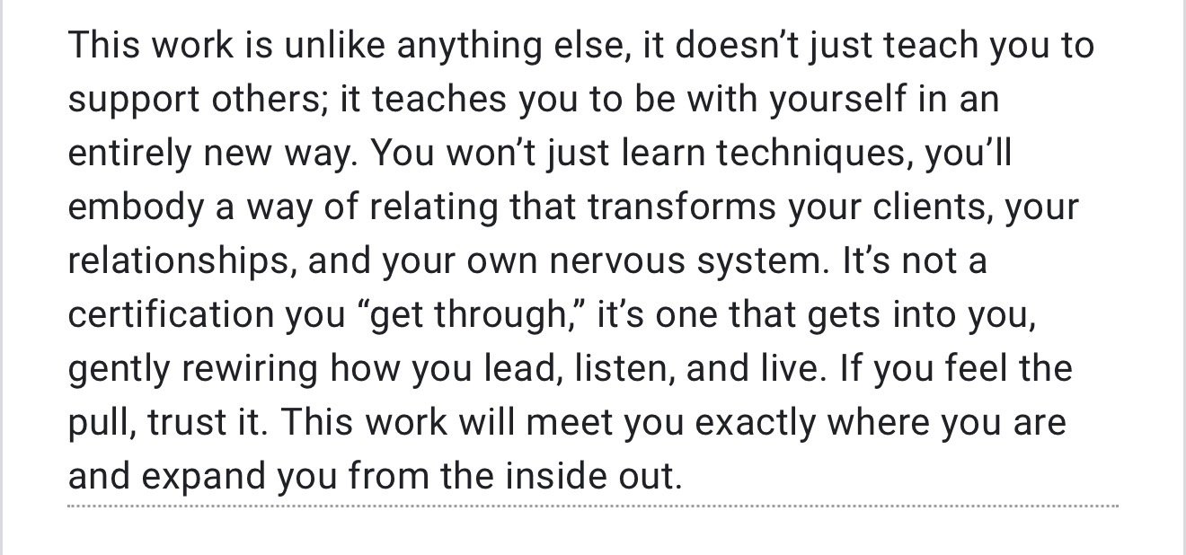 A white paper with black text discussing personal growth and self-awareness, emphasizing the importance of internal transformation over certifications.