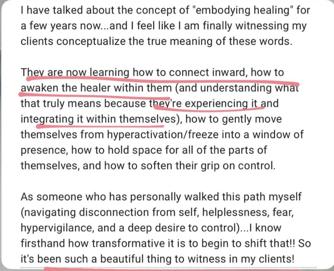 Close-up of a printed page with highlighted text about connecting inward and understanding within oneself.