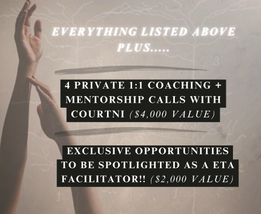 Promotional graphic advertising coaching and mentorship calls with Courtni, priced at $4,000, along with exclusive opportunities as an ETA facilitator valued at $2,000.