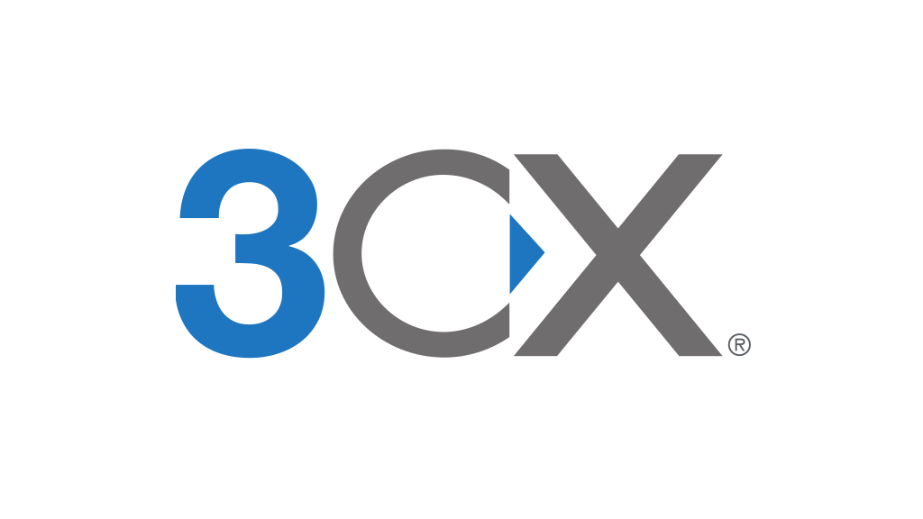 The 3CX logo with the number 3 in blue, the letter C in gray, and the letter X in gray, with a small blue arrow pointing right inside the letter C.