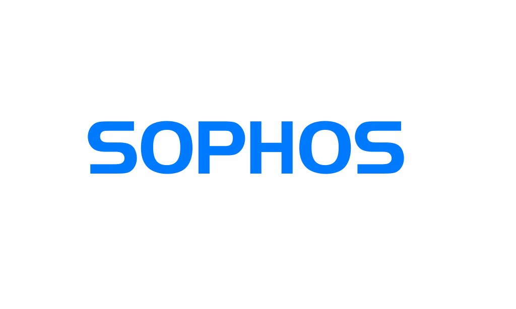 Logo of Sophos with the company name in blue text on a black background.