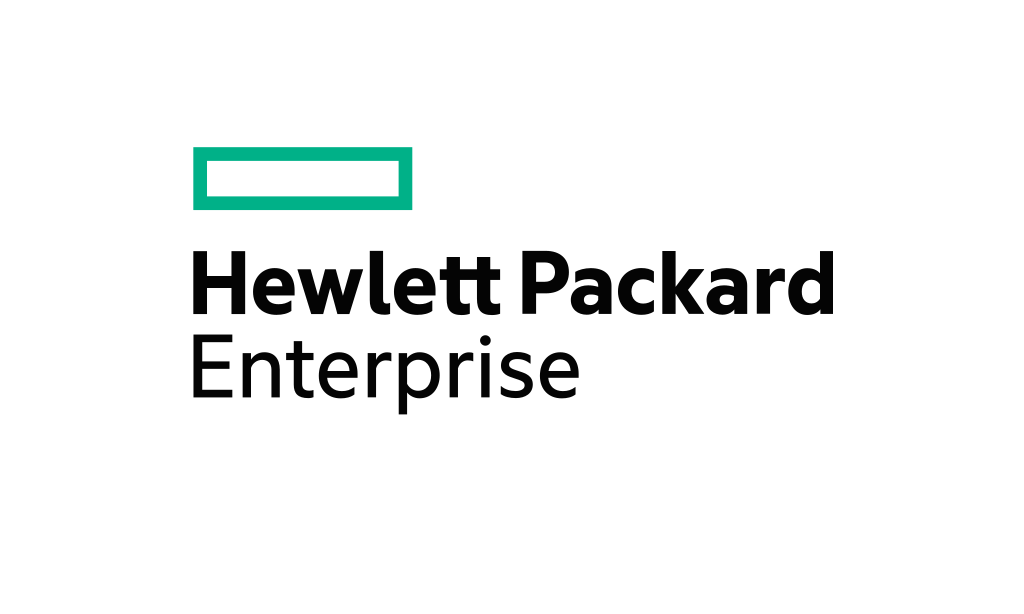 Hewlett Packard Enterprise logo with black text and teal graphic element.