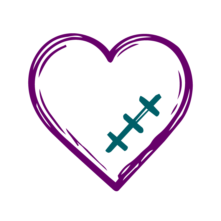 Icon of a heart shape with medical stitches on it