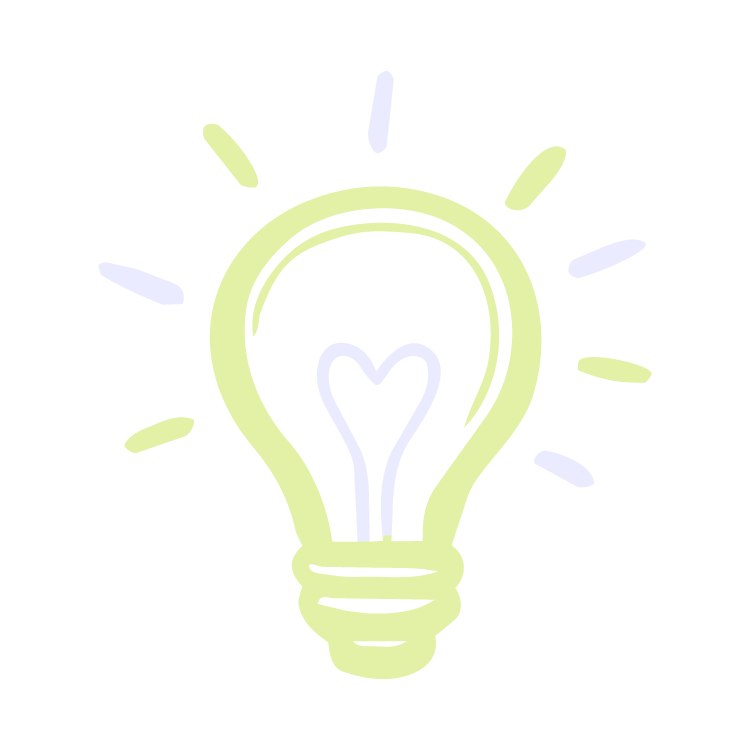 A stylized illustration of a light bulb with a heart shape inside, surrounded by radiant lines, symbolizing ideas and love.