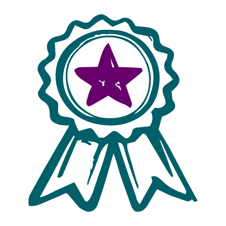 Illustrated icon of a prize ribbon with a star