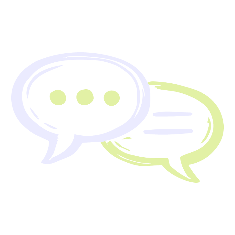 Two speech bubbles, one with three dots and the other with lines, indicating conversation or chat.