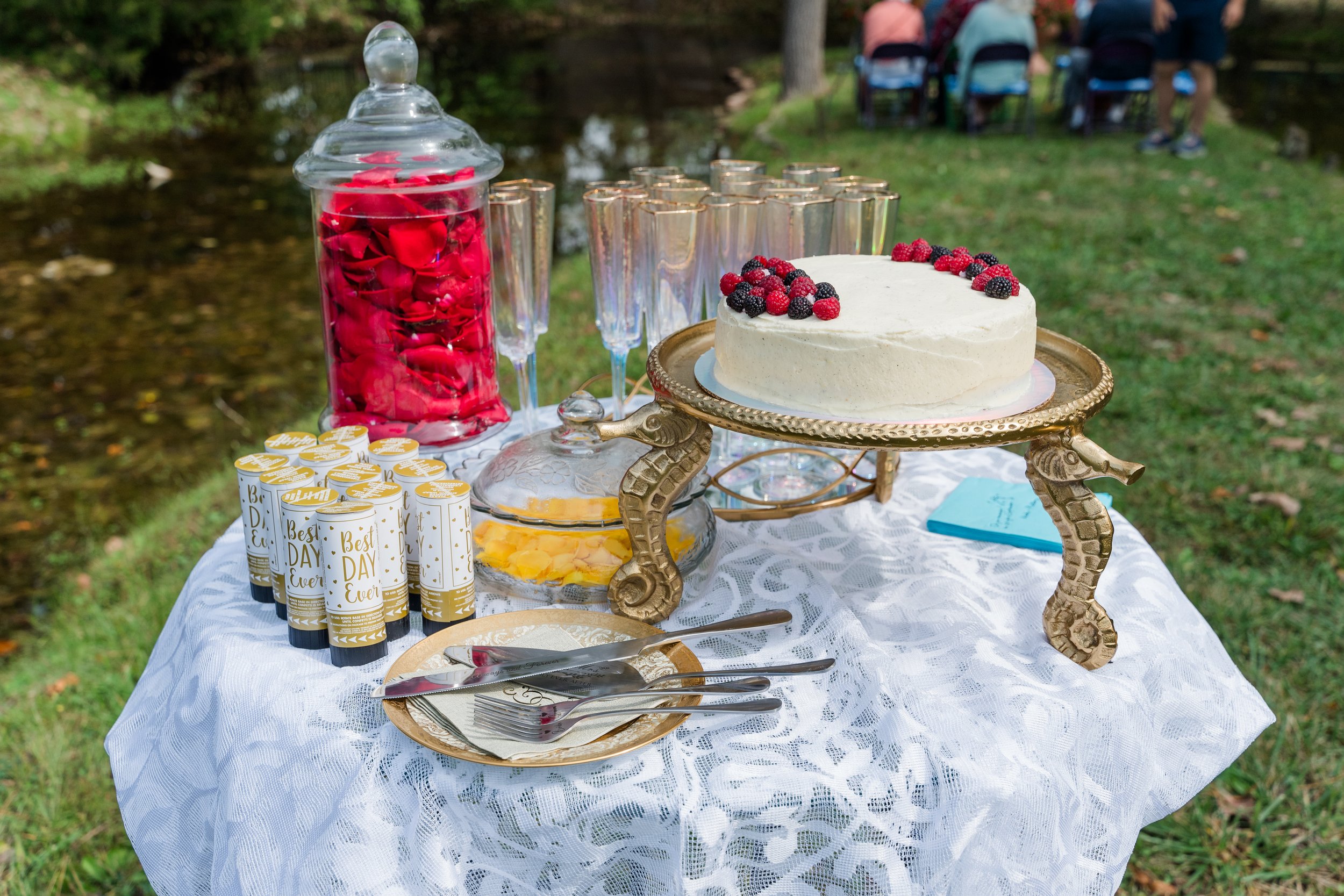 Triple berry cake baked for backyard wedding ceremony