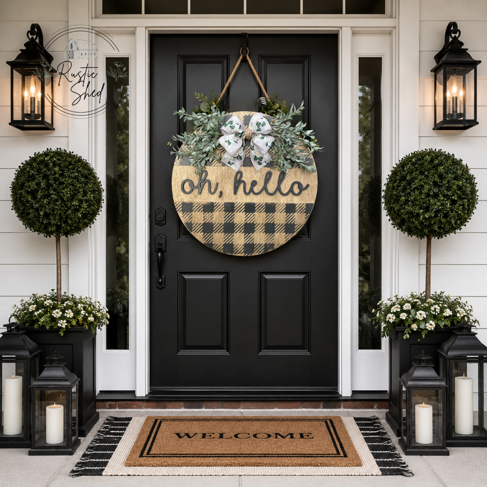 Rustic "Oh, Hello" Wooden Door Sign